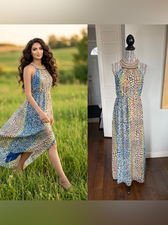 Dresses & Skirts - Anthropologie HD in Paris Halter Neck Animal Print Colourful Maxi Dress. Small